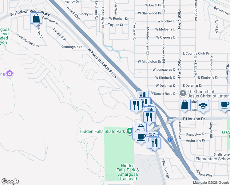 map of restaurants, bars, coffee shops, grocery stores, and more near 231 West Horizon Ridge Parkway in Henderson