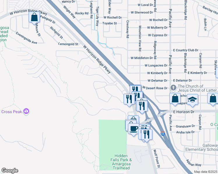 map of restaurants, bars, coffee shops, grocery stores, and more near 231 West Horizon Ridge Parkway in Henderson