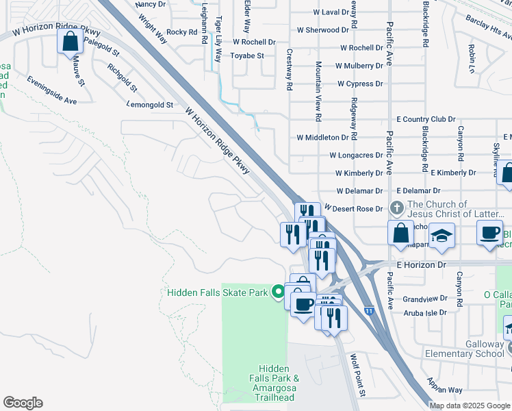 map of restaurants, bars, coffee shops, grocery stores, and more near 231 West Horizon Ridge Parkway in Henderson
