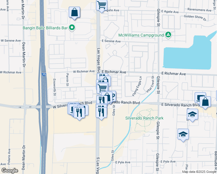 map of restaurants, bars, coffee shops, grocery stores, and more near 39 Belle Springs Avenue in Las Vegas