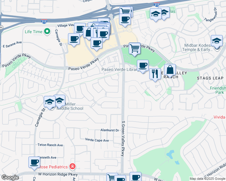 map of restaurants, bars, coffee shops, grocery stores, and more near 2265 Chestnut Bluffs Avenue in Henderson