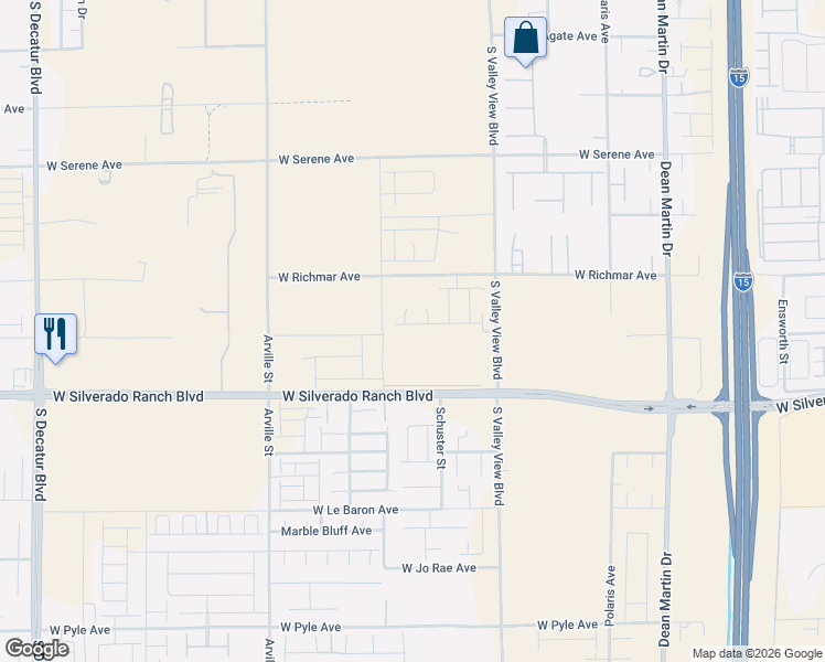map of restaurants, bars, coffee shops, grocery stores, and more near 3864-4014 West Silverado Ranch Boulevard in Las Vegas