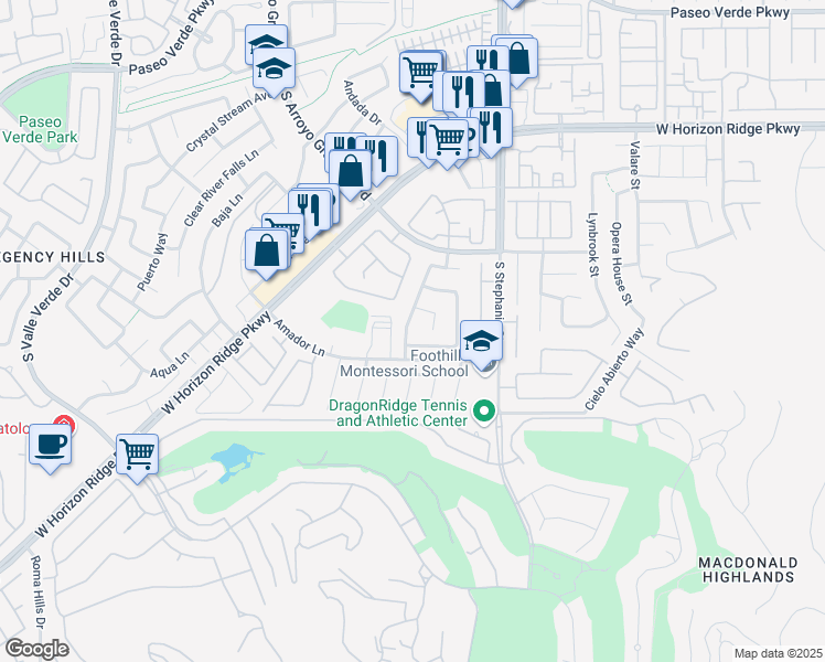 map of restaurants, bars, coffee shops, grocery stores, and more near 278 Grand Olympia Drive in Henderson