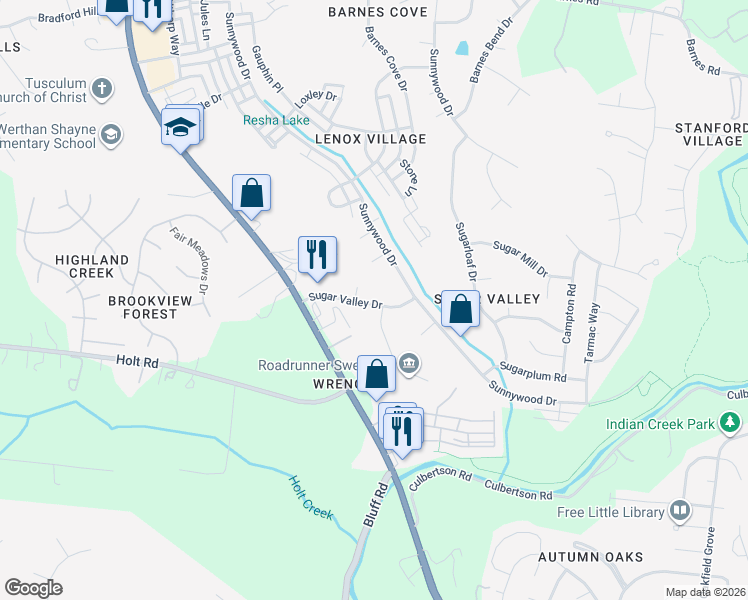 map of restaurants, bars, coffee shops, grocery stores, and more near 6641 Sugar Valley Drive in Nashville