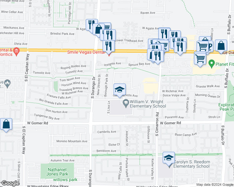 map of restaurants, bars, coffee shops, grocery stores, and more near 8462 Gardena Hills Avenue in Las Vegas