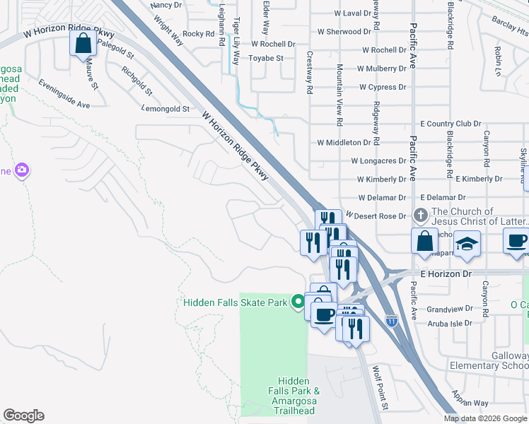 map of restaurants, bars, coffee shops, grocery stores, and more near 231 West Horizon Ridge Parkway in Henderson