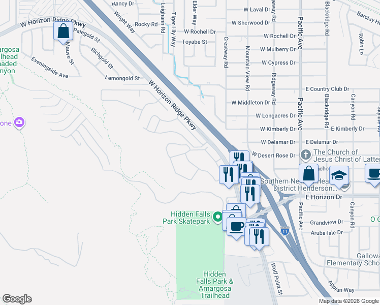 map of restaurants, bars, coffee shops, grocery stores, and more near 231 West Horizon Ridge Parkway in Henderson