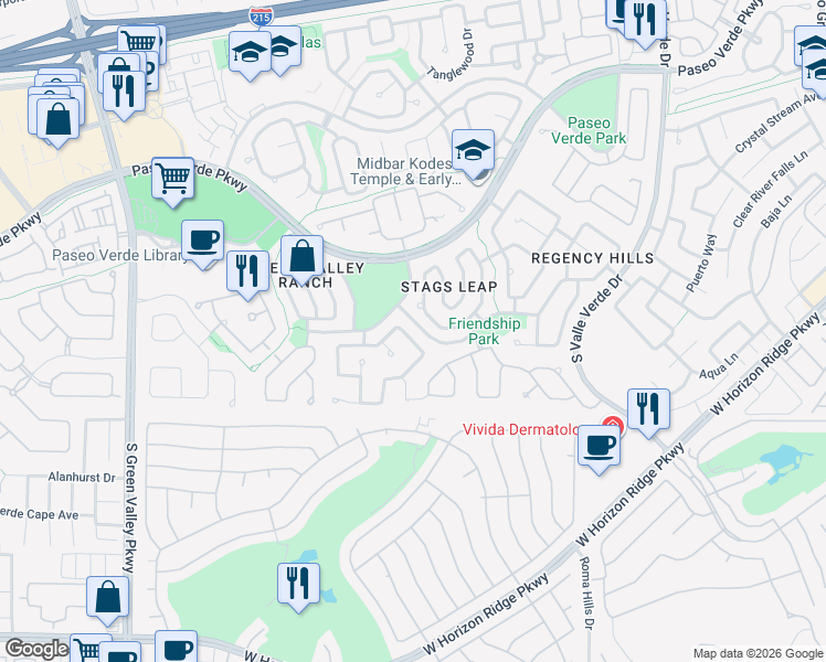 map of restaurants, bars, coffee shops, grocery stores, and more near 307 Lingering Lane in Henderson