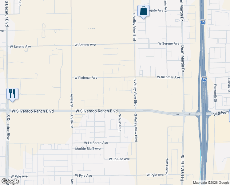 map of restaurants, bars, coffee shops, grocery stores, and more near 3864-4014 West Silverado Ranch Boulevard in Las Vegas
