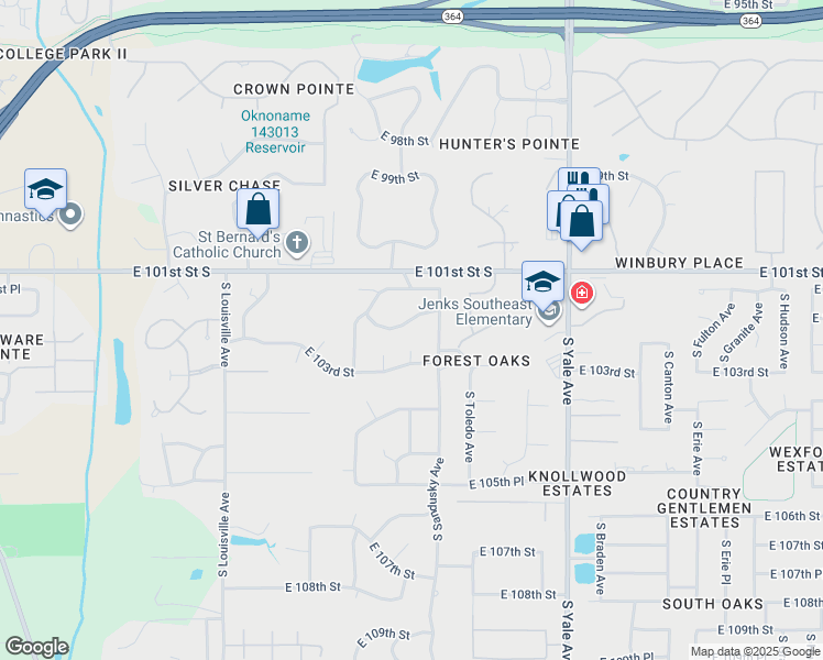 map of restaurants, bars, coffee shops, grocery stores, and more near 10201 South Richmond Place in Tulsa