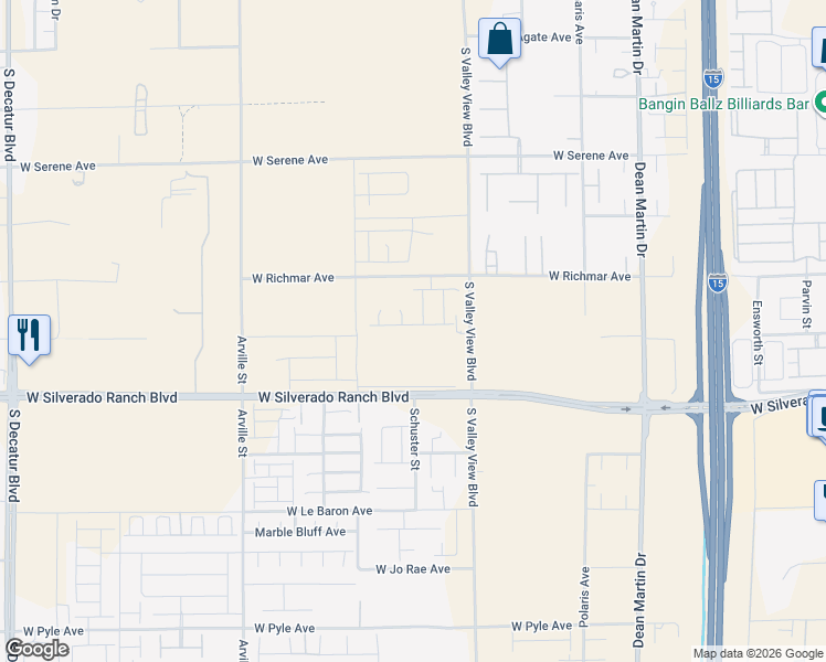 map of restaurants, bars, coffee shops, grocery stores, and more near 3864-4014 West Silverado Ranch Boulevard in Las Vegas
