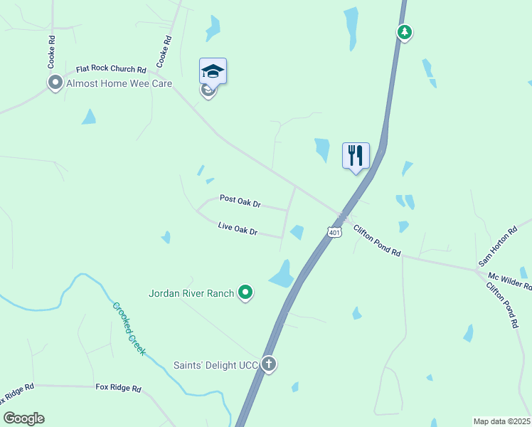 map of restaurants, bars, coffee shops, grocery stores, and more near 35 Post Oak Drive in Louisburg