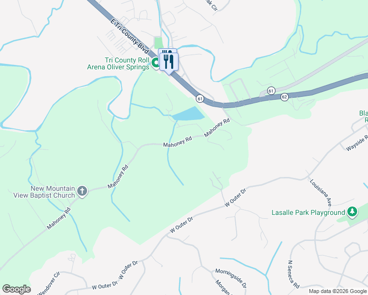 map of restaurants, bars, coffee shops, grocery stores, and more near 251 Mahoney Road in Oliver Springs