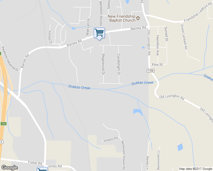 map of restaurants, bars, coffee shops, grocery stores, and more near 520 Shadow Lane in Winston-Salem