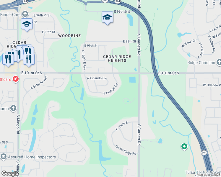 map of restaurants, bars, coffee shops, grocery stores, and more near 3713 South Orange Circle in Broken Arrow