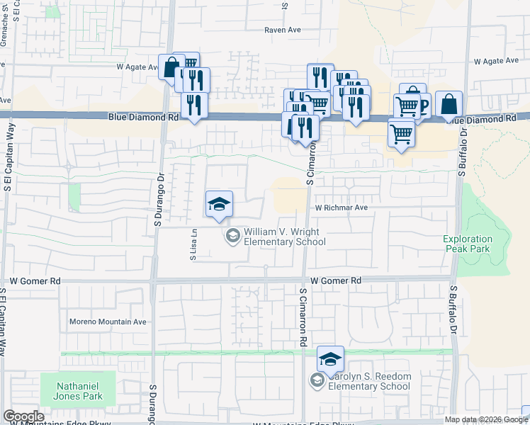 map of restaurants, bars, coffee shops, grocery stores, and more near 9510 Alhambra Valley Street in Las Vegas