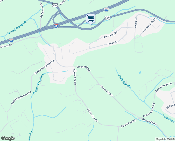 map of restaurants, bars, coffee shops, grocery stores, and more near 625 Green Hill Road in Dandridge