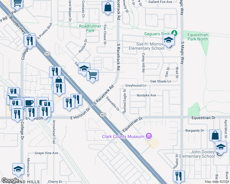 map of restaurants, bars, coffee shops, grocery stores, and more near 2 South Racetrack Road in Henderson