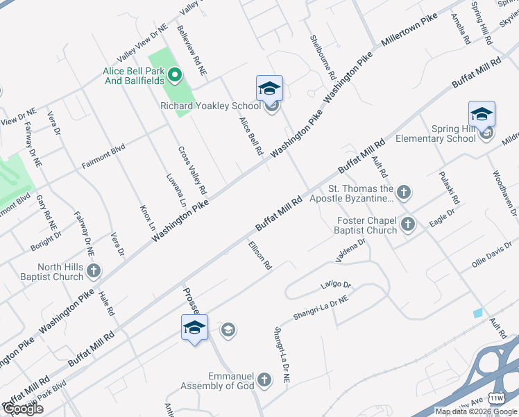 map of restaurants, bars, coffee shops, grocery stores, and more near 3839 Buffat Mill Road in Knoxville