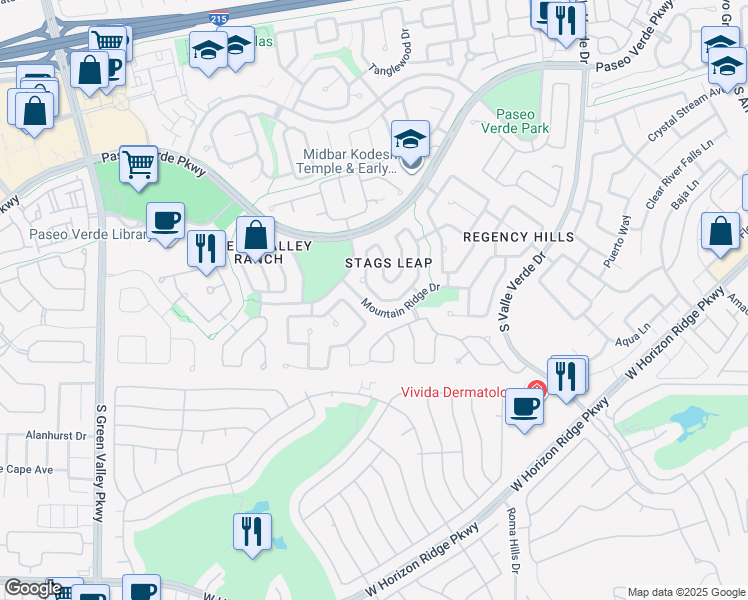 map of restaurants, bars, coffee shops, grocery stores, and more near 1970 Thunder Ridge Circle in Henderson