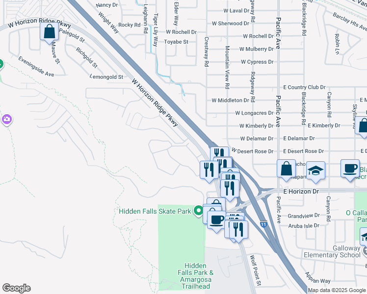 map of restaurants, bars, coffee shops, grocery stores, and more near 231 West Horizon Ridge Parkway in Henderson