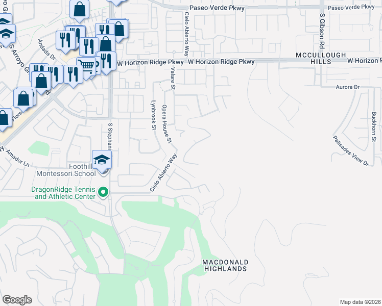 map of restaurants, bars, coffee shops, grocery stores, and more near 357 Unicorn Hills Drive in Henderson