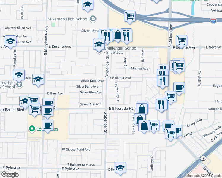 map of restaurants, bars, coffee shops, grocery stores, and more near 1889 Sky Flower Court in Las Vegas