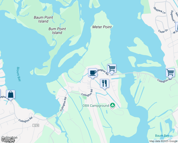 map of restaurants, bars, coffee shops, grocery stores, and more near 117 Beasley Lane in Kill Devil Hills