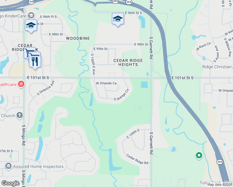 map of restaurants, bars, coffee shops, grocery stores, and more near 3808 South Orange Circle in Broken Arrow