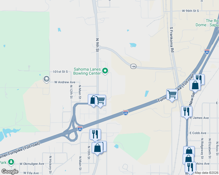 map of restaurants, bars, coffee shops, grocery stores, and more near 1311 North 8th Place in Sapulpa