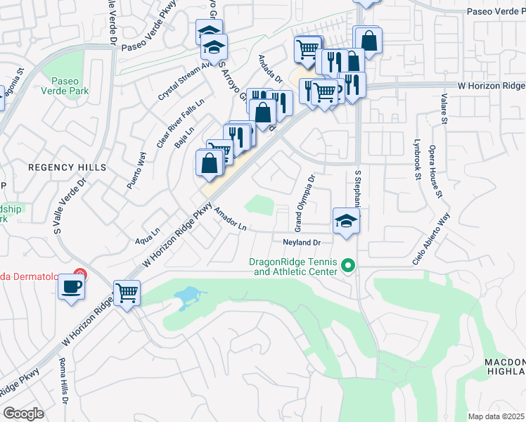 map of restaurants, bars, coffee shops, grocery stores, and more near 1562 Amador Lane in Henderson