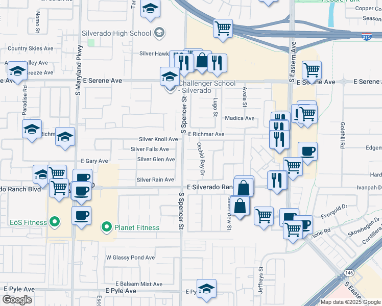 map of restaurants, bars, coffee shops, grocery stores, and more near 1849 Glory Lily Court in Las Vegas