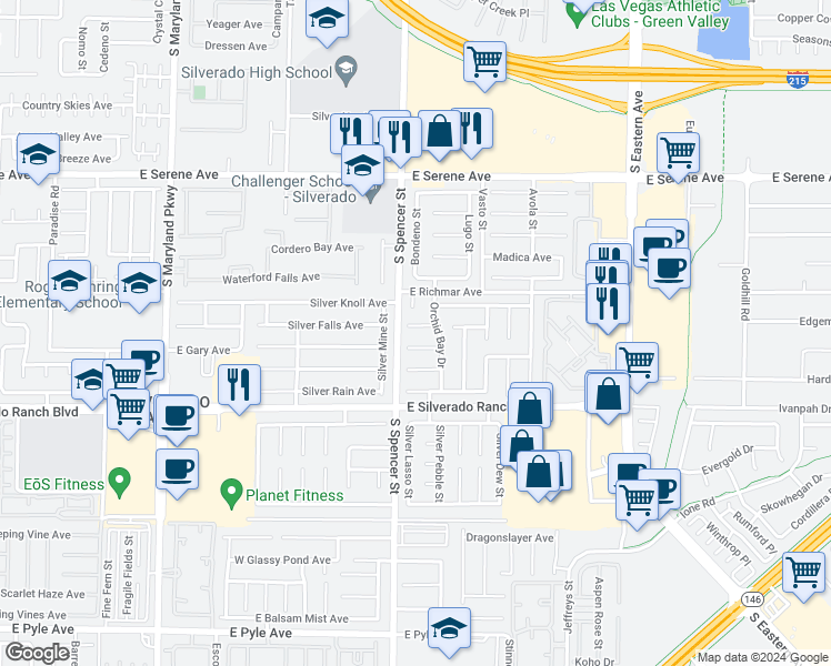 map of restaurants, bars, coffee shops, grocery stores, and more near 1849 Glory Lily Court in Las Vegas
