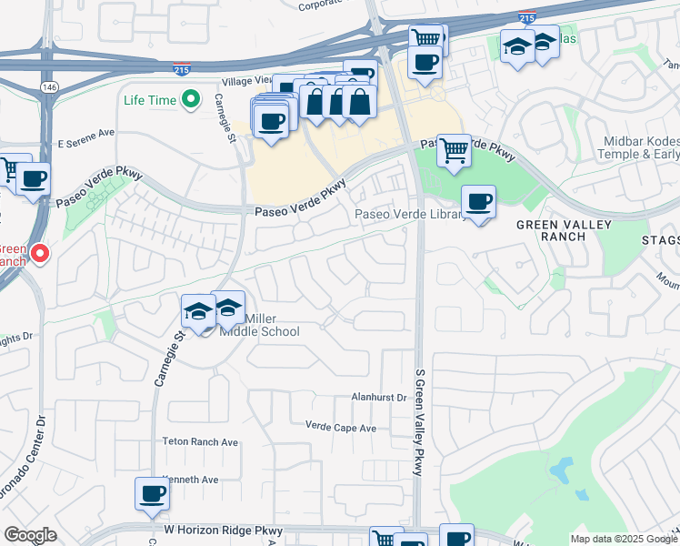 map of restaurants, bars, coffee shops, grocery stores, and more near 338 Brilliant Summit Circle in Henderson