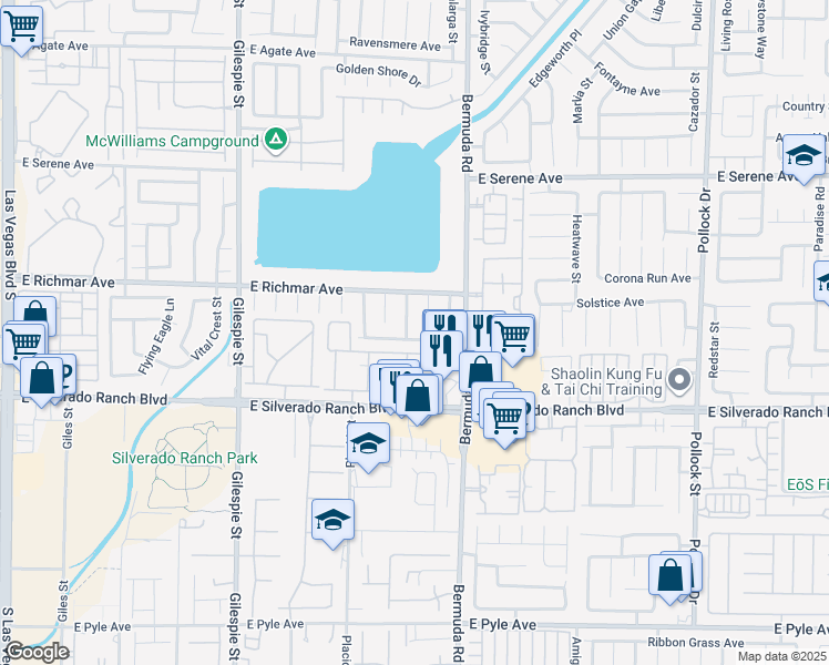 map of restaurants, bars, coffee shops, grocery stores, and more near 358 Silverado Pines Avenue in Las Vegas