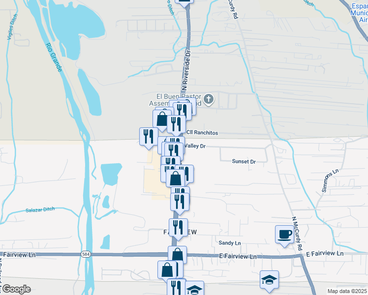 map of restaurants, bars, coffee shops, grocery stores, and more near 1582 Merhege Lane in Española