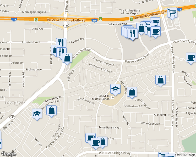 map of restaurants, bars, coffee shops, grocery stores, and more near 2517 New Salem Avenue in Henderson