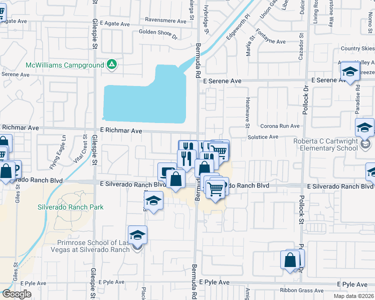 map of restaurants, bars, coffee shops, grocery stores, and more near 397 Silverado Pines Avenue in Las Vegas