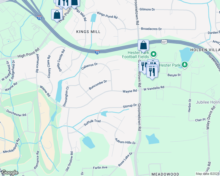 map of restaurants, bars, coffee shops, grocery stores, and more near 4224 Wayne Road in Greensboro