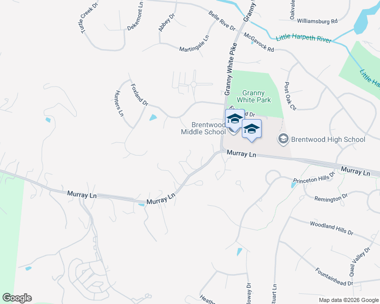 map of restaurants, bars, coffee shops, grocery stores, and more near 6012 Murray Lane in Brentwood
