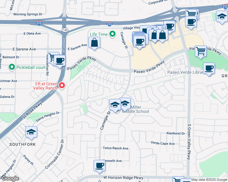 map of restaurants, bars, coffee shops, grocery stores, and more near 2405 Esteem Ridge Drive in Henderson