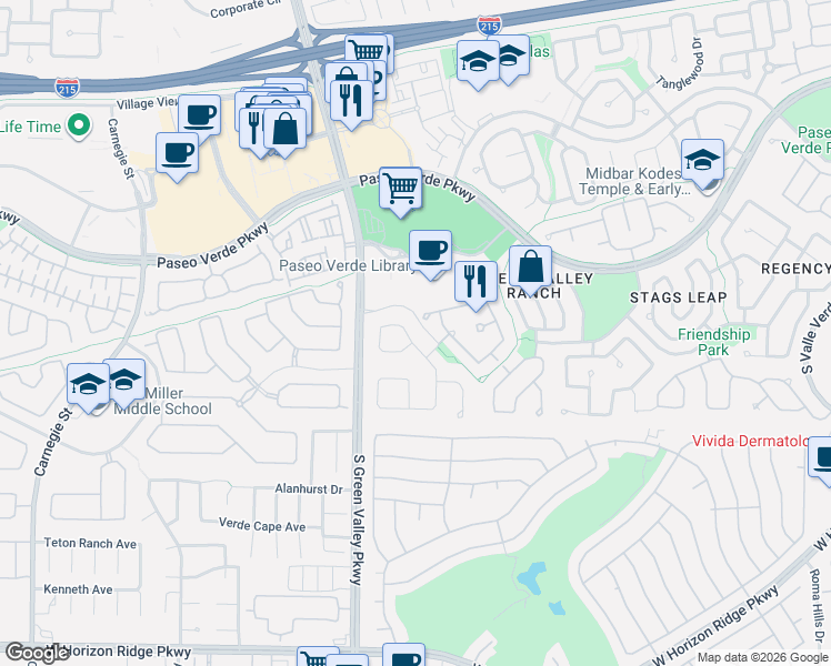 map of restaurants, bars, coffee shops, grocery stores, and more near 314 Doe Run Circle in Henderson