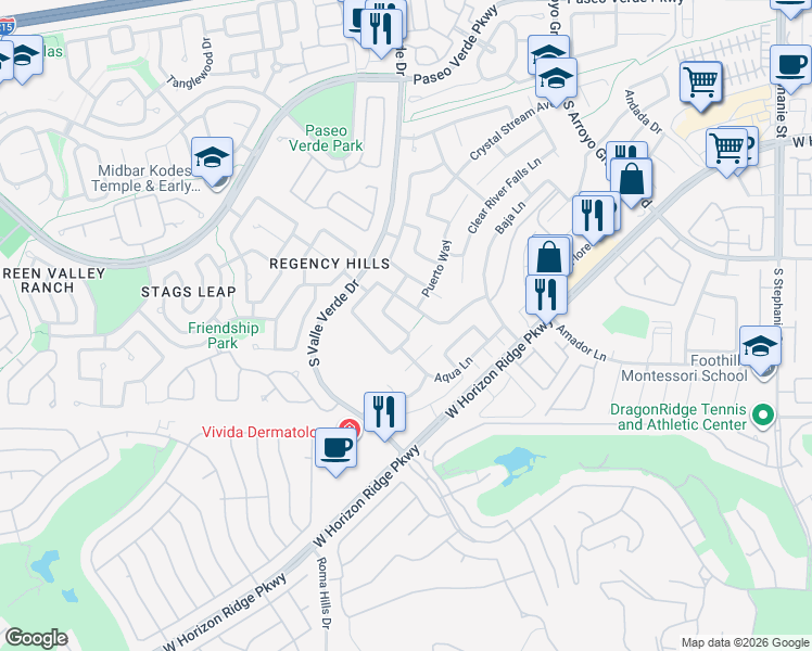 map of restaurants, bars, coffee shops, grocery stores, and more near 1781 Lakewood Drive in Henderson