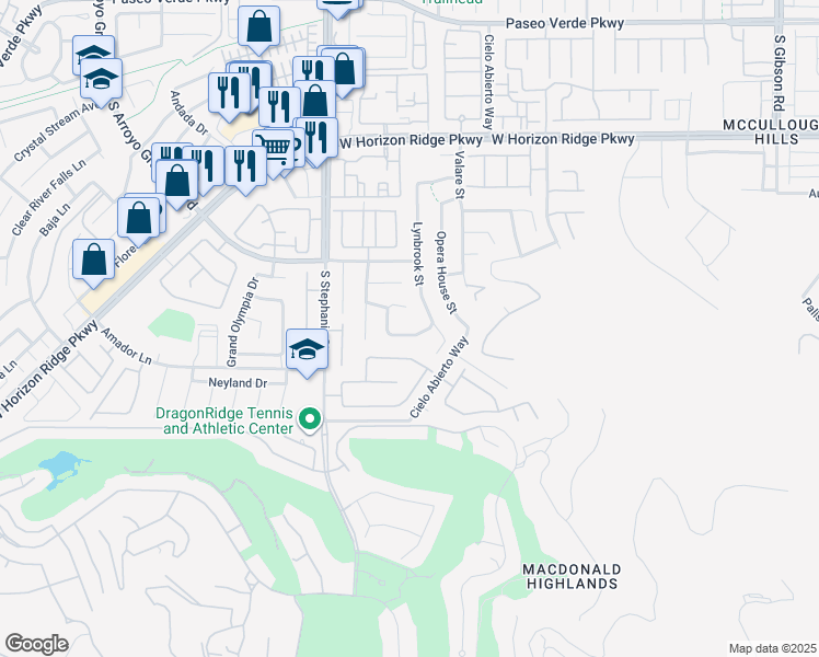 map of restaurants, bars, coffee shops, grocery stores, and more near 1366 Tranquil Skies Avenue in Henderson