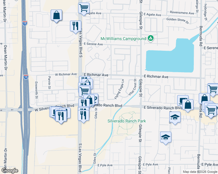 map of restaurants, bars, coffee shops, grocery stores, and more near 9584 Withering Pine Street in Las Vegas