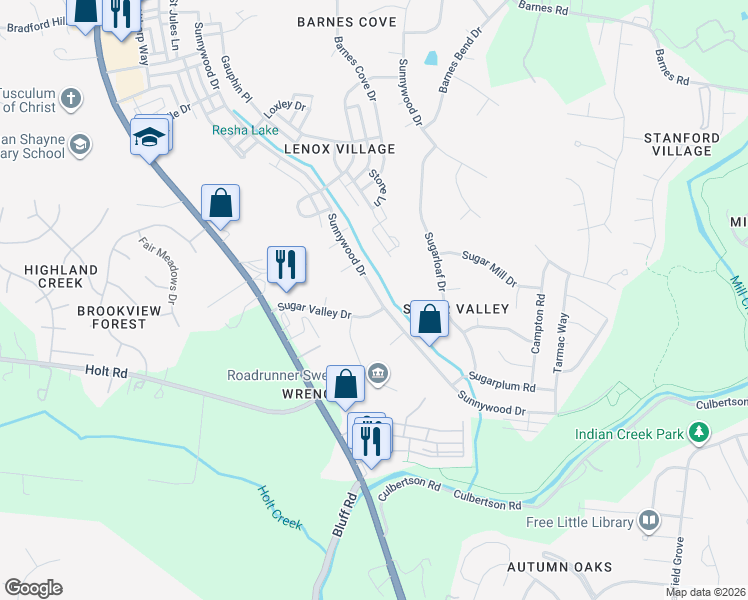 map of restaurants, bars, coffee shops, grocery stores, and more near 6905 Sunnywood Drive in Nashville