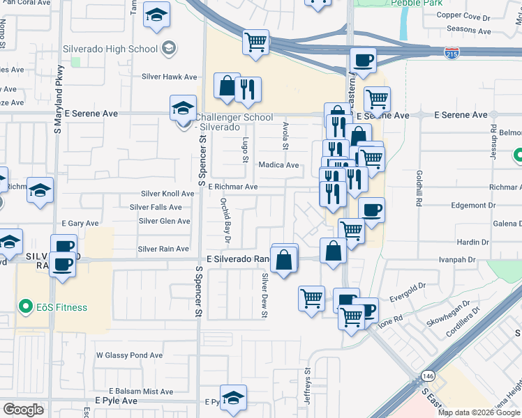 map of restaurants, bars, coffee shops, grocery stores, and more near 9560 Summerfest Street in Las Vegas