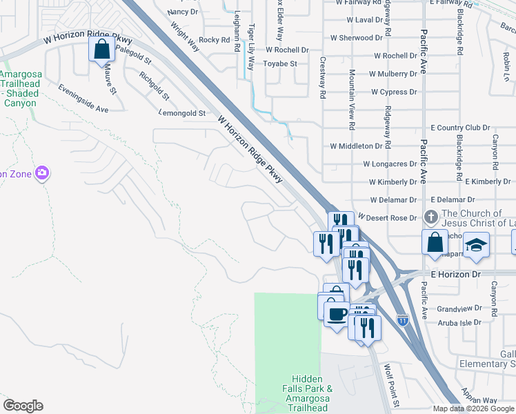 map of restaurants, bars, coffee shops, grocery stores, and more near 231 West Horizon Ridge Parkway in Henderson