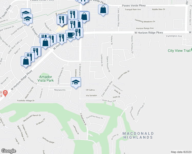 map of restaurants, bars, coffee shops, grocery stores, and more near 1372 Tranquil Skies Avenue in Henderson
