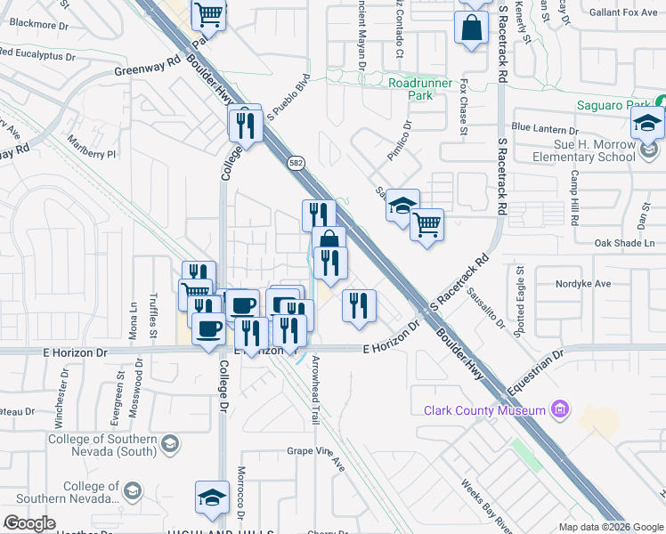 map of restaurants, bars, coffee shops, grocery stores, and more near 1401 South Boulder Highway in Henderson